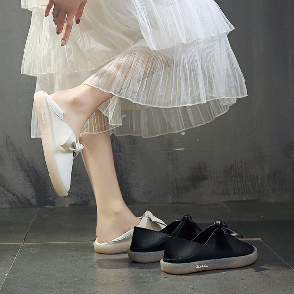 Нов модел дамски ежедневни мокасини с панделка от еко кожа