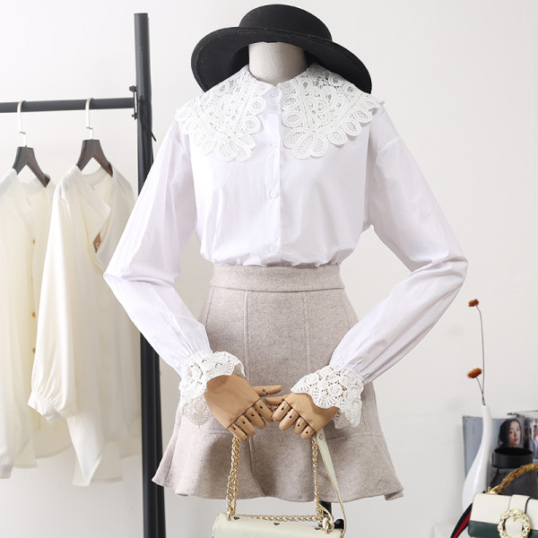 Elegantne naiste särk pitskrae ja lootosevarrukatega