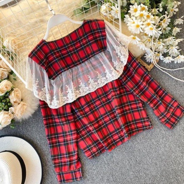 Vabaaja naiste ruuduline särk nööpide ja tüllkraega