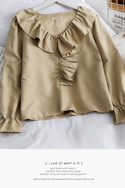 Moodne naiste särk spitsikaelusega, lokkide ja pikkade varrukatega