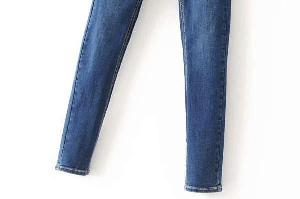 Вталени сини дамски дънки с висока талия ластичен модел