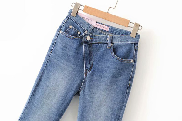 Női kék Charleston farmer aszimmetrikus rögzítéssel