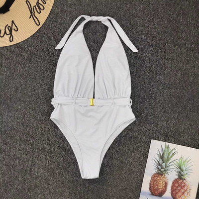 Stiilne sügava dekoltee, palja selja ja vöörihmaga ujumistrikoo