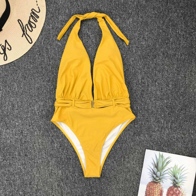 Stiilne sügava dekoltee, palja selja ja vöörihmaga ujumistrikoo