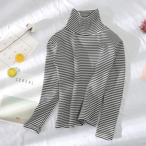 Moodne naiste triibuline põsk kõrge krae ja pikkade varrukatega