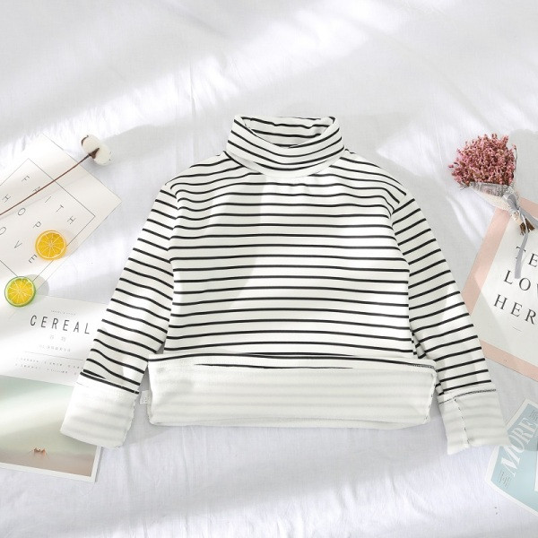 Moodne naiste triibuline põsk kõrge krae ja pikkade varrukatega