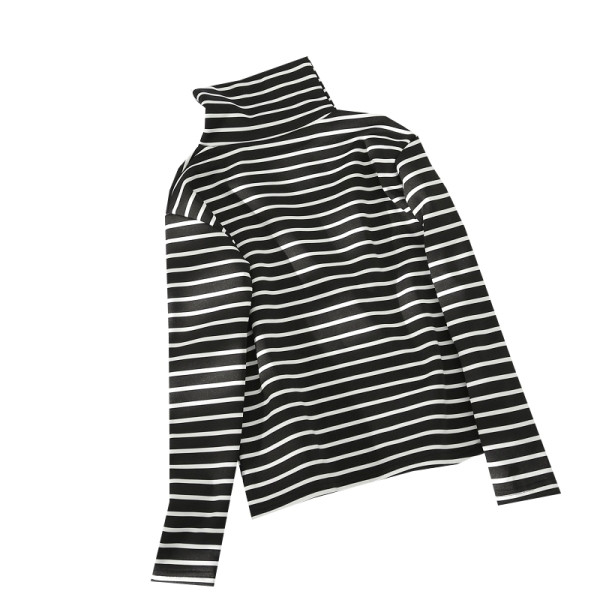 Moodne naiste triibuline põsk kõrge krae ja pikkade varrukatega