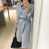 Stiilne naiste kleit-särk nööpide ja vöörihmaga