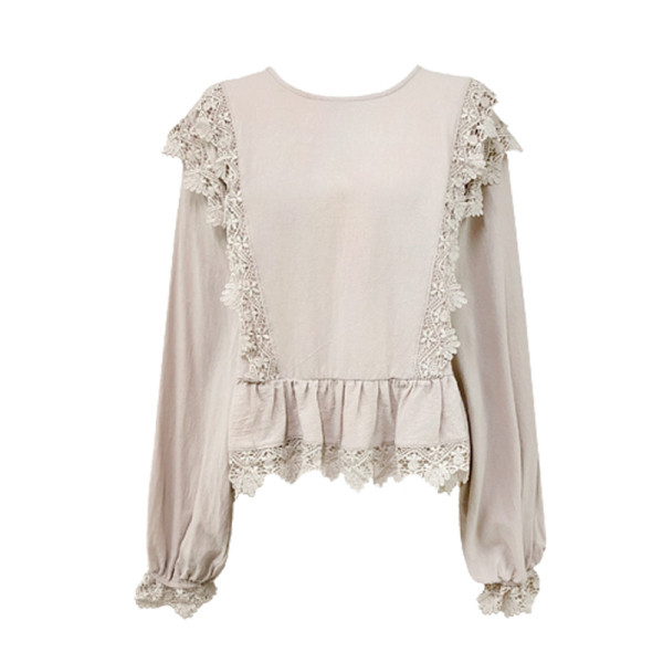 Modern női blúz csipkével és ovális nyakkivágással