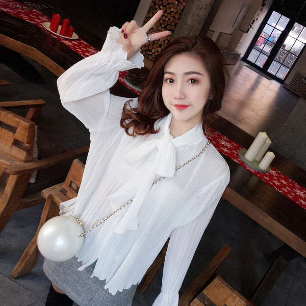 Stiilne naiste särk paela ja pikkade laiade varrukatega