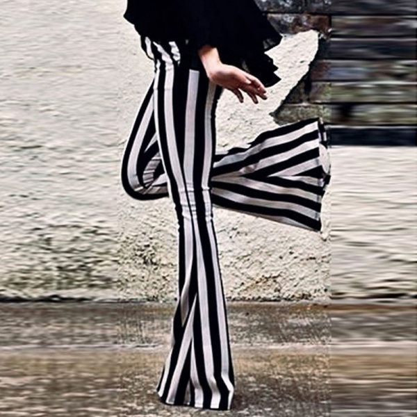 Triibulised naiste püksid lai kõrge vöökohaga mudel