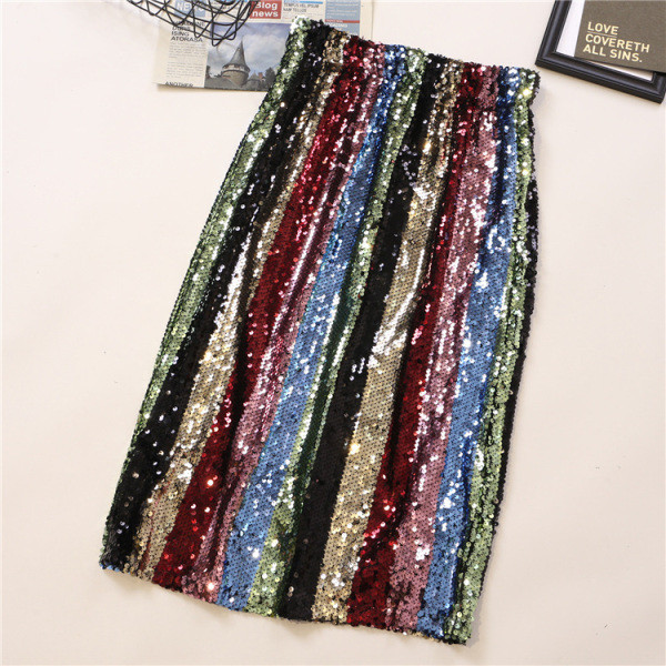 Värviline naiste keskmise pikkusega, kõrge vöökoha ja litritega seelik