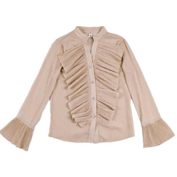 Moodne naiste särk nööpide, pikkade varrukate ja lokkidega