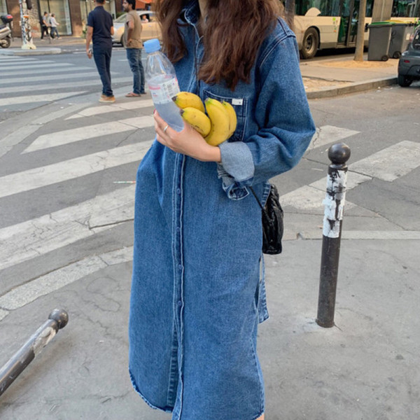 Női farmer ruha hosszú ujjal és derékövvel