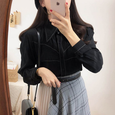 Gombos, hosszú ujjú női ing klasszikus gallérral