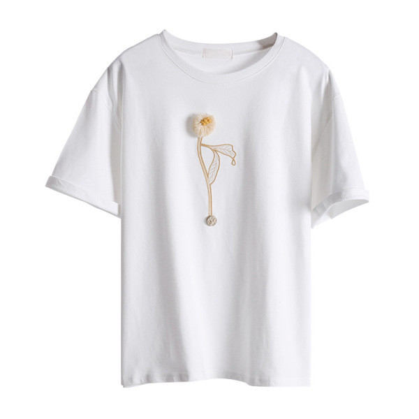 3D lilleaplikatsiooniga vabaaja naiste T-särgi lai mudel