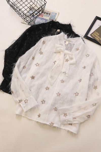 Moodne naiste särk paelkraega ja värvilise tähemustriga