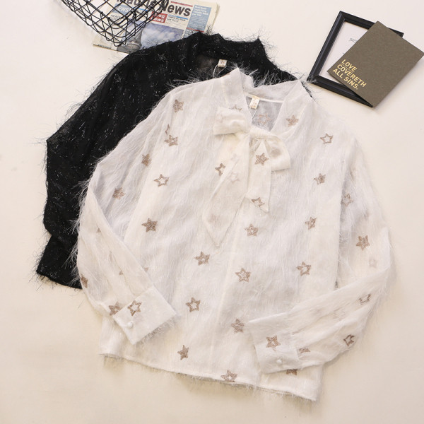 Moodne naiste särk paelkraega ja värvilise tähemustriga