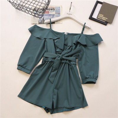 Stiilne naiste lühike kombinesoon 3/4 varrukate ja paljaste õlgadega