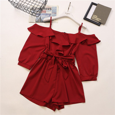 Stiilne naiste lühike kombinesoon 3/4 varrukate ja paljaste õlgadega