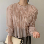 Naiste vabaaja pluus ümara kaelusega