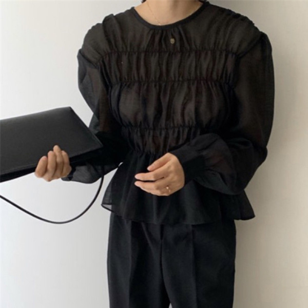 Naiste vabaaja pluus ümara kaelusega