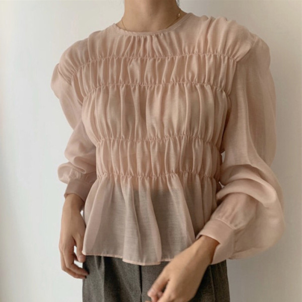 Naiste vabaaja pluus ümara kaelusega