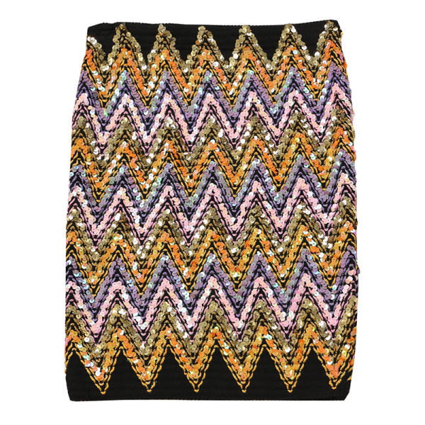 Къса дамска пола с висока талия и цветни пайети