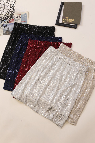 Aktualna ženska suknja s visokim elastičnim strukom i šljokicama