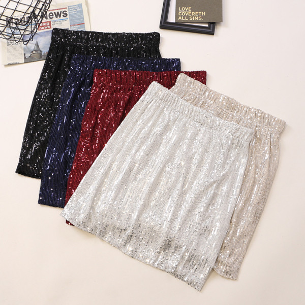 Aktualna ženska suknja s visokim elastičnim strukom i šljokicama