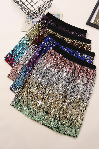 Modern női szoknya magas derékkal, színes flitterekkel