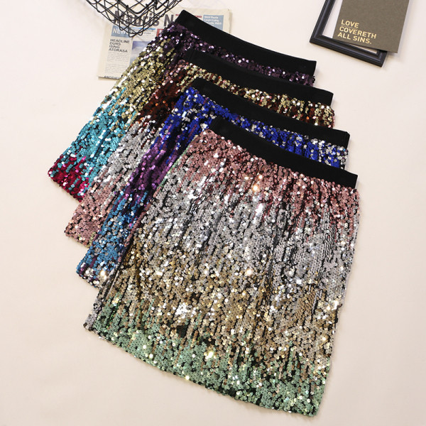 Modern női szoknya magas derékkal, színes flitterekkel