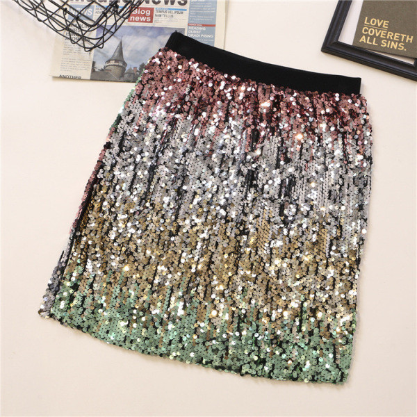 Modern női szoknya magas derékkal, színes flitterekkel