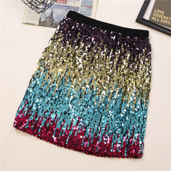 Modern női szoknya magas derékkal, színes flitterekkel