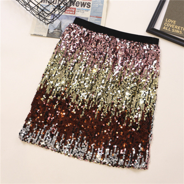 Modern női szoknya magas derékkal, színes flitterekkel