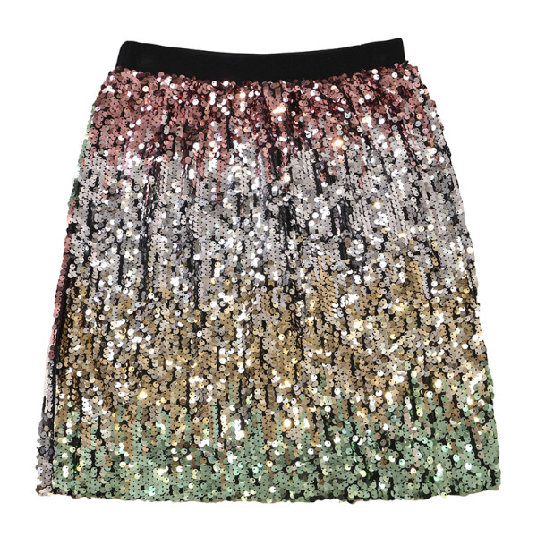 Modern női szoknya magas derékkal, színes flitterekkel