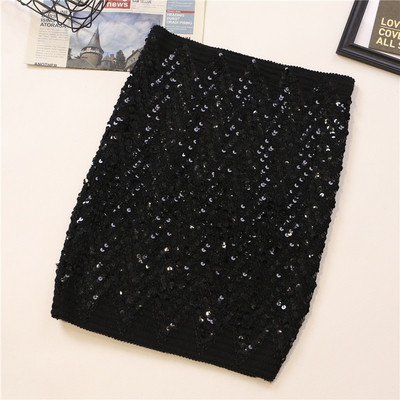 Rugalmas női szoknya magas derékkal, flitterekkel