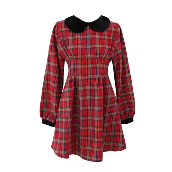 Alkalmi női kockás ruha, hosszú ujjú szabású modellel