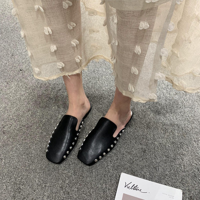 Női alkalmi bőr papucs fém szegecsekkel