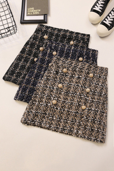 Ajakohane kõrge vöökoha ja nööpidega naiste kootud seelik