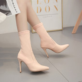 Stiilne õhukese kontsaga terava otsaga naiste saapad