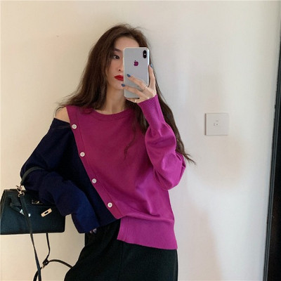 Kéttónusú női blúz leejtett ujjakkal és gombokkal