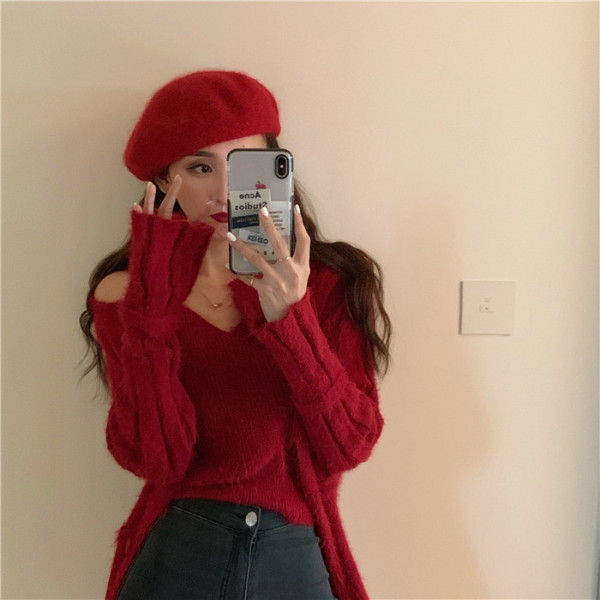 Punane naiste kardigan pikkade varrukate ja nööpidega