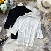 Naiste Slim mudelpluus poolkõrge krae ja 3/4 varrukatega