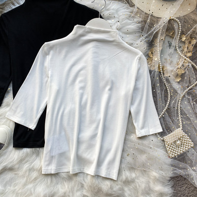 Naiste Slim mudelpluus poolkõrge krae ja 3/4 varrukatega