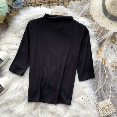 Naiste Slim mudelpluus poolkõrge krae ja 3/4 varrukatega