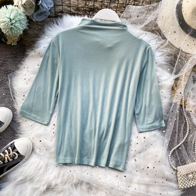 Naiste Slim mudelpluus poolkõrge krae ja 3/4 varrukatega