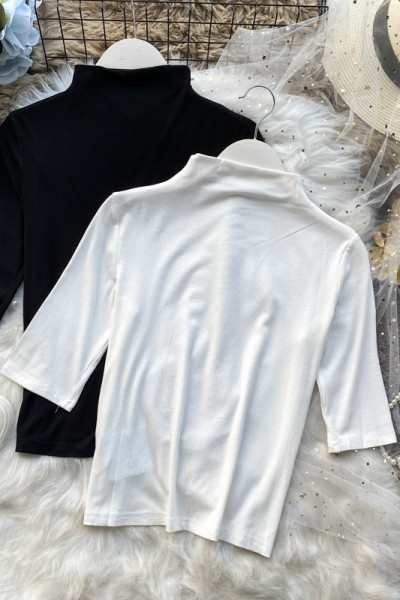 Naiste Slim mudelpluus poolkõrge krae ja 3/4 varrukatega