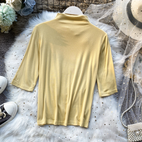 Naiste Slim mudelpluus poolkõrge krae ja 3/4 varrukatega