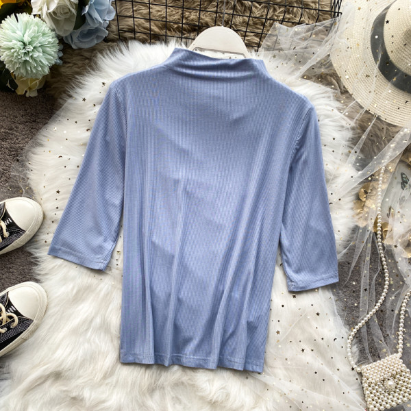 Naiste Slim mudelpluus poolkõrge krae ja 3/4 varrukatega